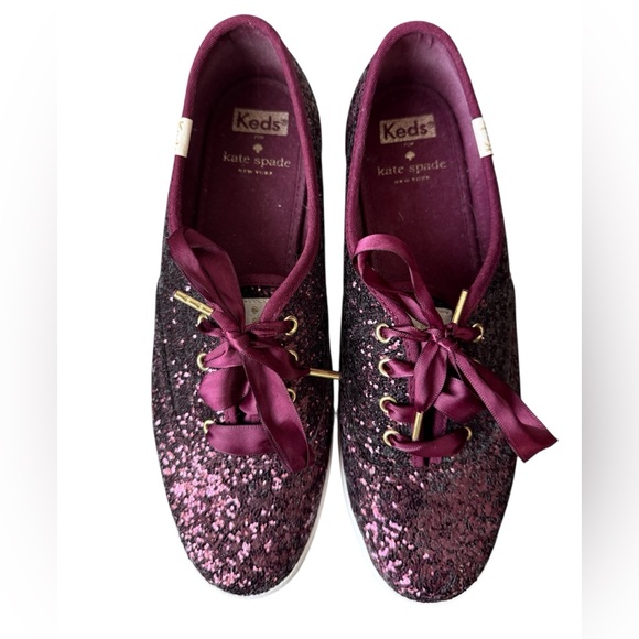 Keds X Kate Spade New York Champion Glitter Sneaker in Deep Cherry Size  8 - Picture 5 of 10